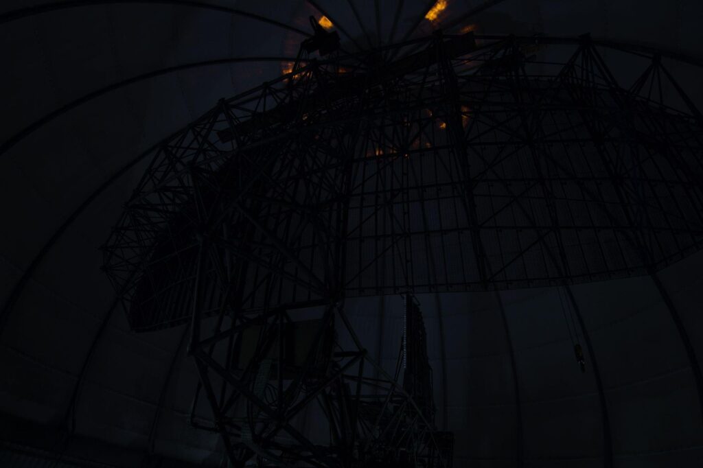 a photograph of the radar inside of the radar dome in a nato facility