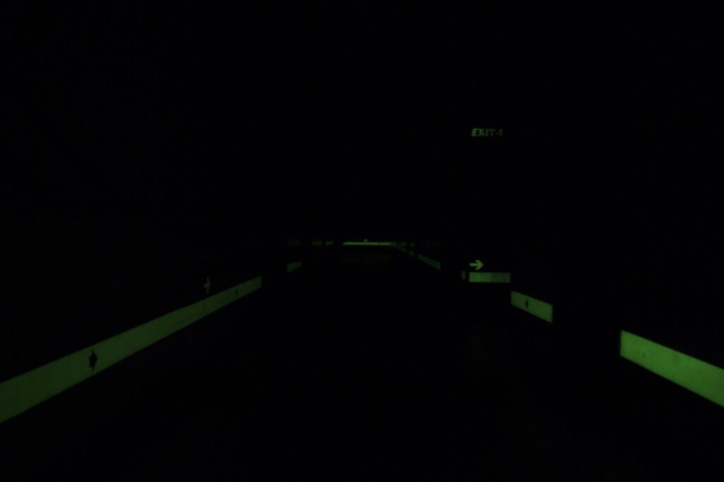a photograph of the emergency glow in the dark escape route in a bunker