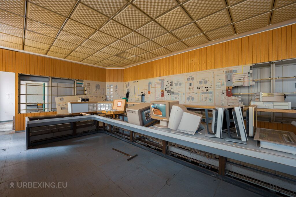 A control room for a DeNOx installation at a coal fired power plant. You can see old monitors, control panels and other installations found during urban exploring.