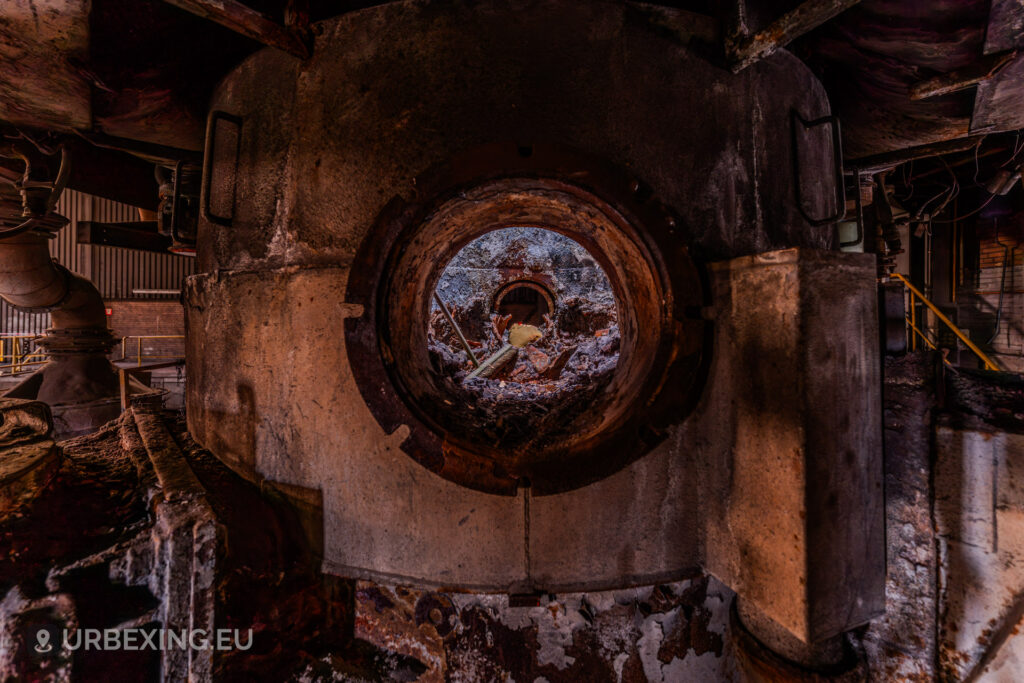 Close up of the blast-furnace like oven at the abandoned VDL Castings steel mill in Heerlen