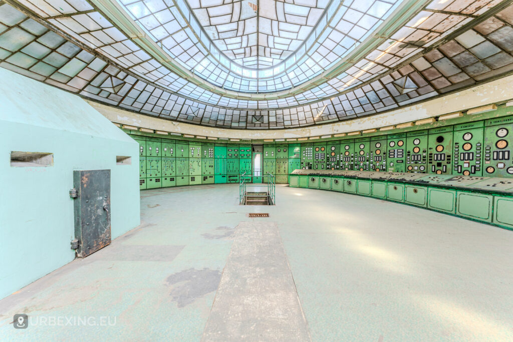 Sunlit Art Deco control room Kelenföld Budapest