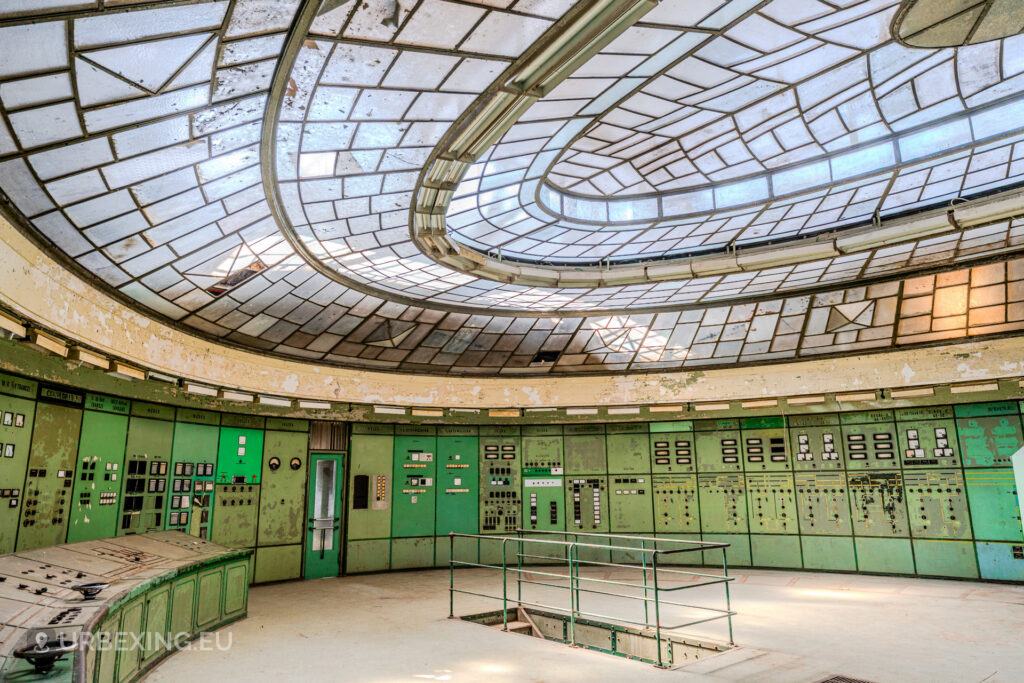 Sunlit Art Deco control room Kelenföld Budapest