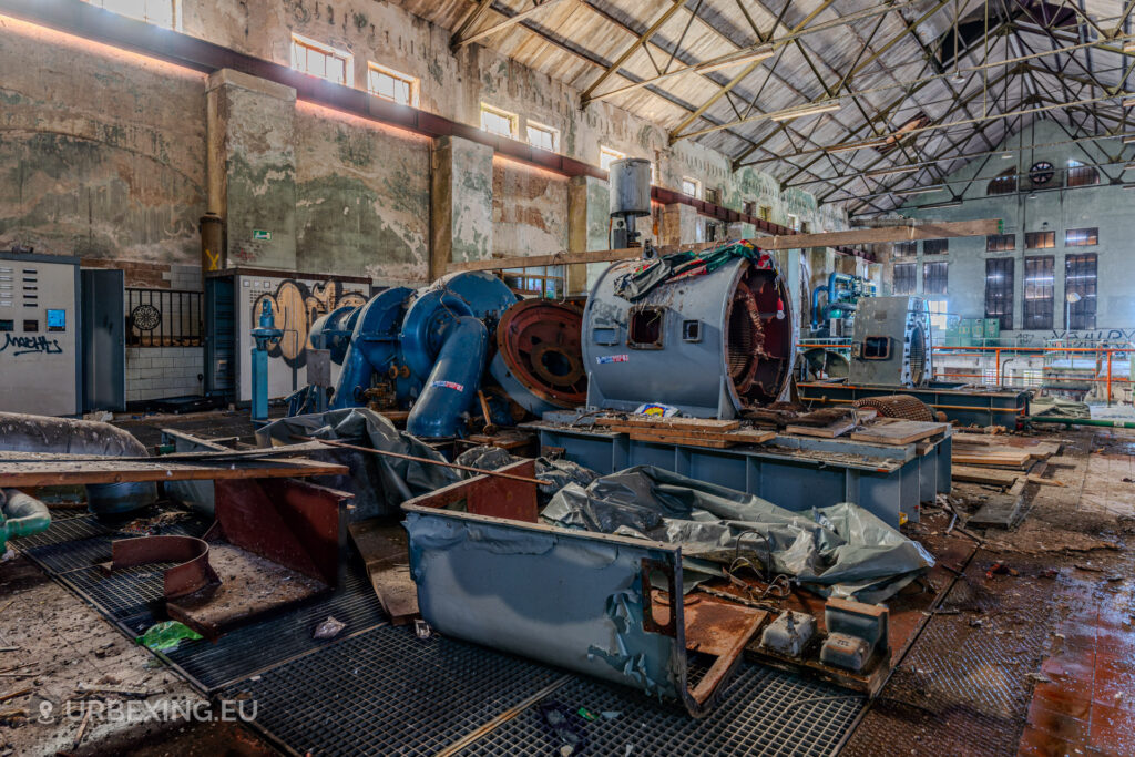 Close-up of historic compressor machinery at Niederberg mine