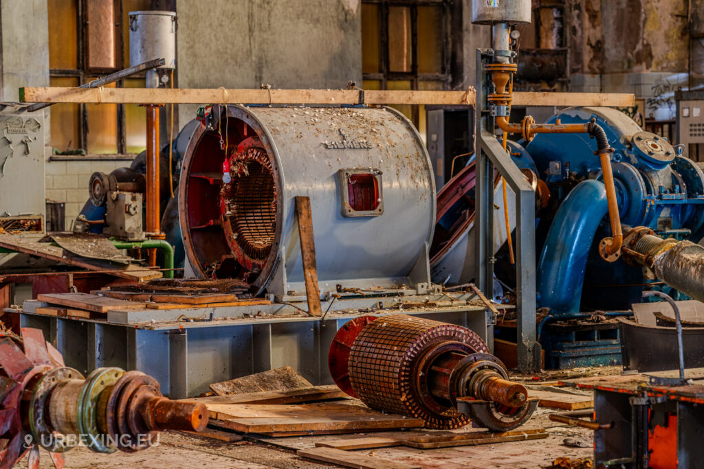 Industrial compressor at the abandoned Niederberg coal mine