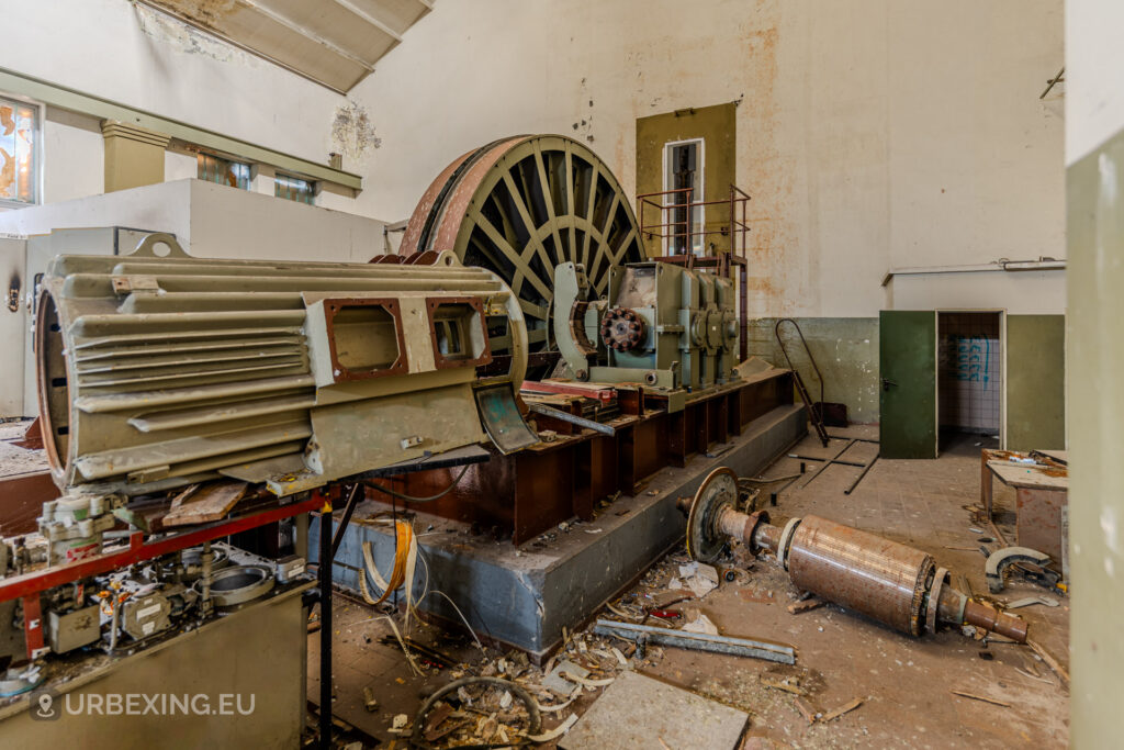 Vandalized winding machine inside Bergwerk Niederberg